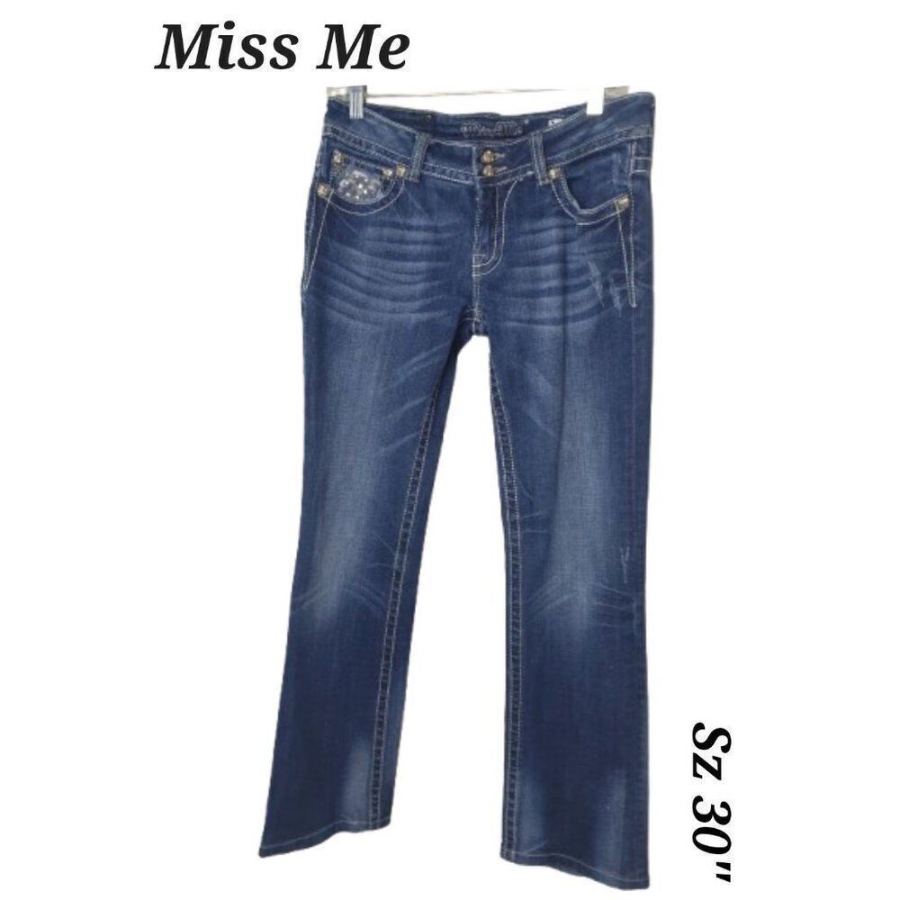 Miss Me Womens Bootcut Jeans Size 30 Embellished Pockets Denim